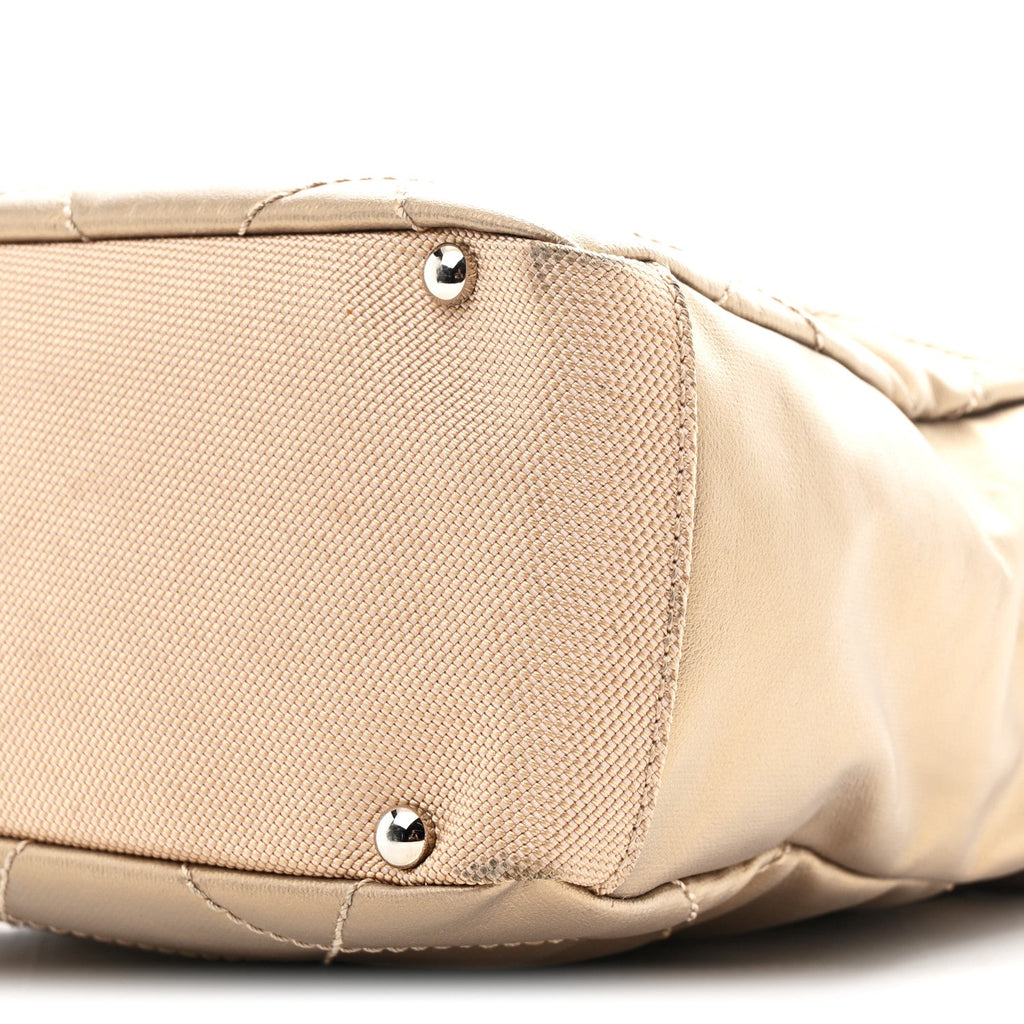 Metallic Coated Canvas Quilted Small Paris Biarritz Tote Gold