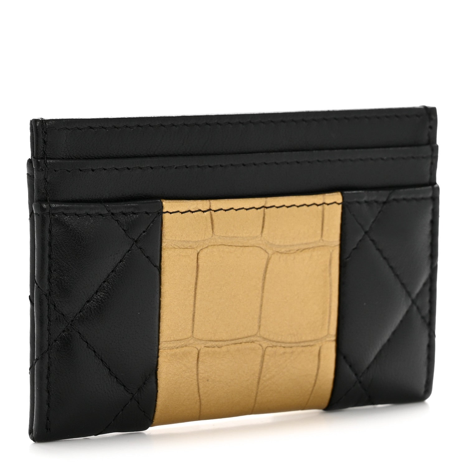 Lambskin Metallic Calfskin Crocodile Embossed 2.55 Reissue  Holder Black Gold