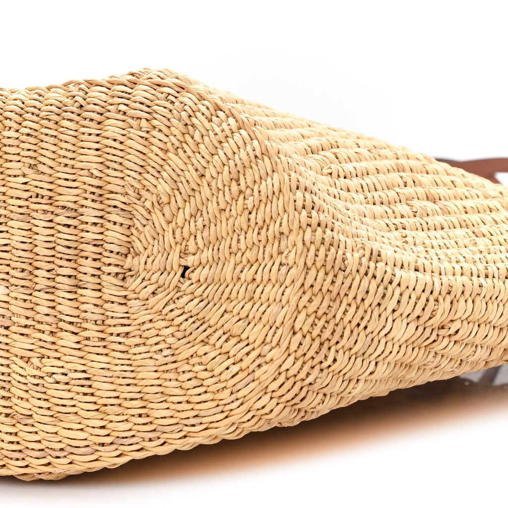 Calfskin Raffia Paulas Ibiza Small Basket Tote Bag Natural Pecan