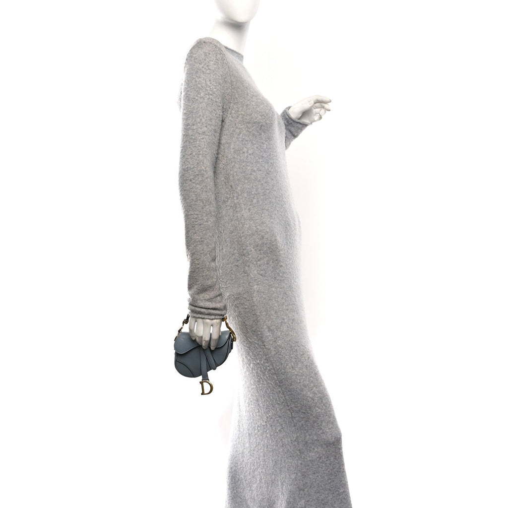 Grained Calfskin Mini Saddle Bag Sky Blue