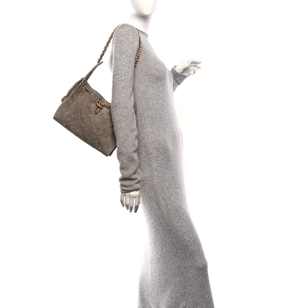 Suede Quilted Small Chanel 25 Handbag Dark Grey