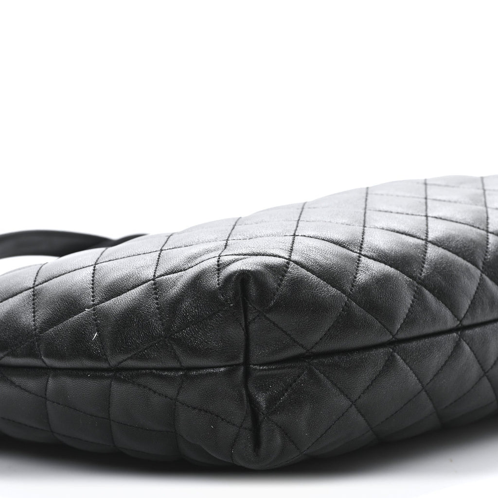 Lambskin Quilted Maxi Icare Shopping Tote Black