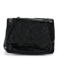 Crinkled Calfskin Matelasse Monogram Medium Niki Chain Satchel Black