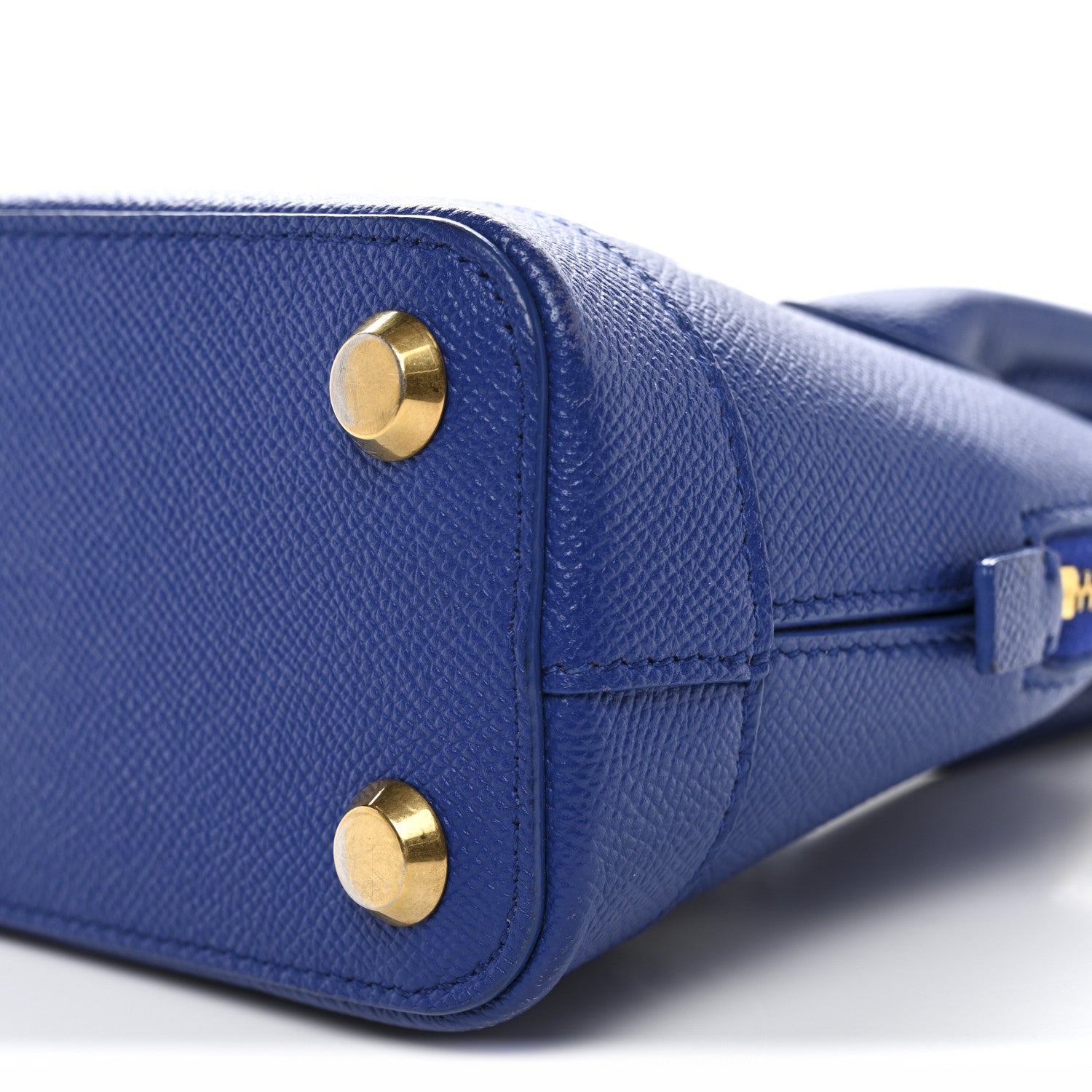 Signature Grained Calfskin Logo XXS Ville Top Handle Bag Bleu Roi White