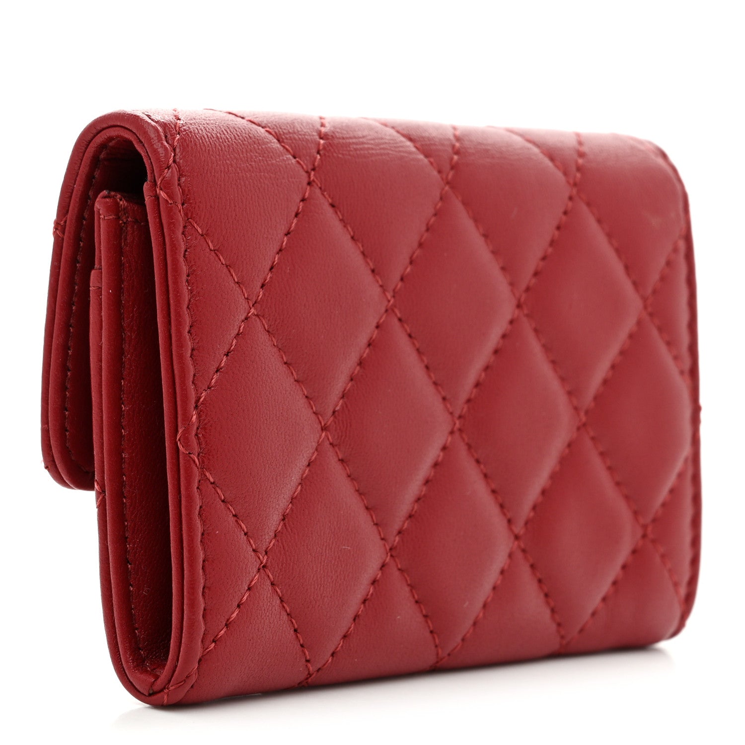 Lambskin Pearl Enamel Quilted Flap  Holder Red