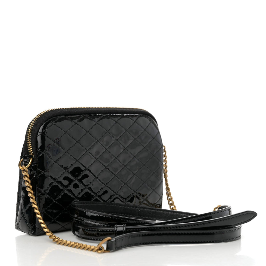 Patent Quilted Gaby Zipped Pouch Black