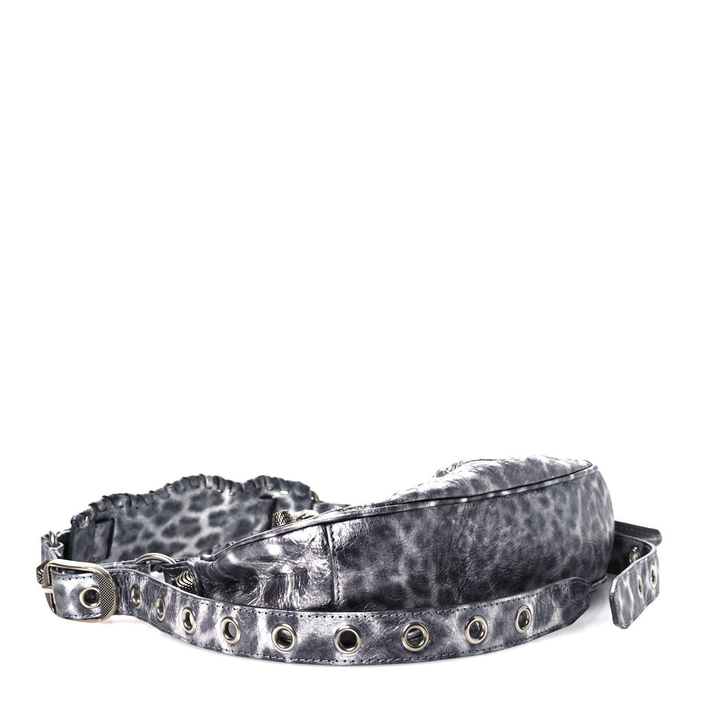 Metallic Agneau Arena Leopard Le Cagole Shoulder Bag XS Dark Grey