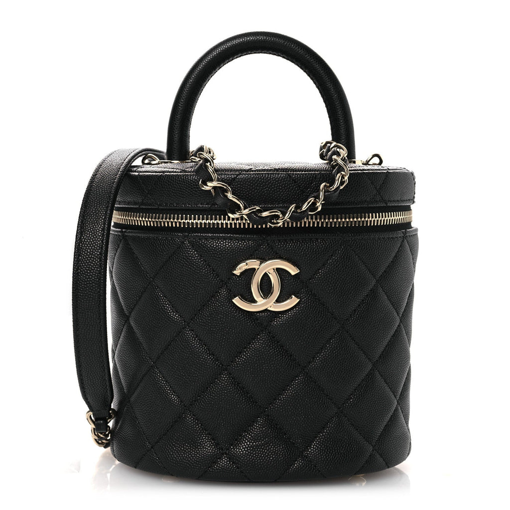Caviar Quilted Top Handle Vanity Case Black