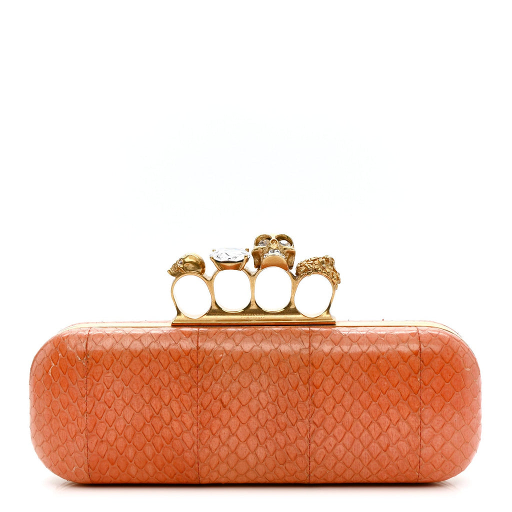 Snakeskin Knuckle Box Clutch Orange