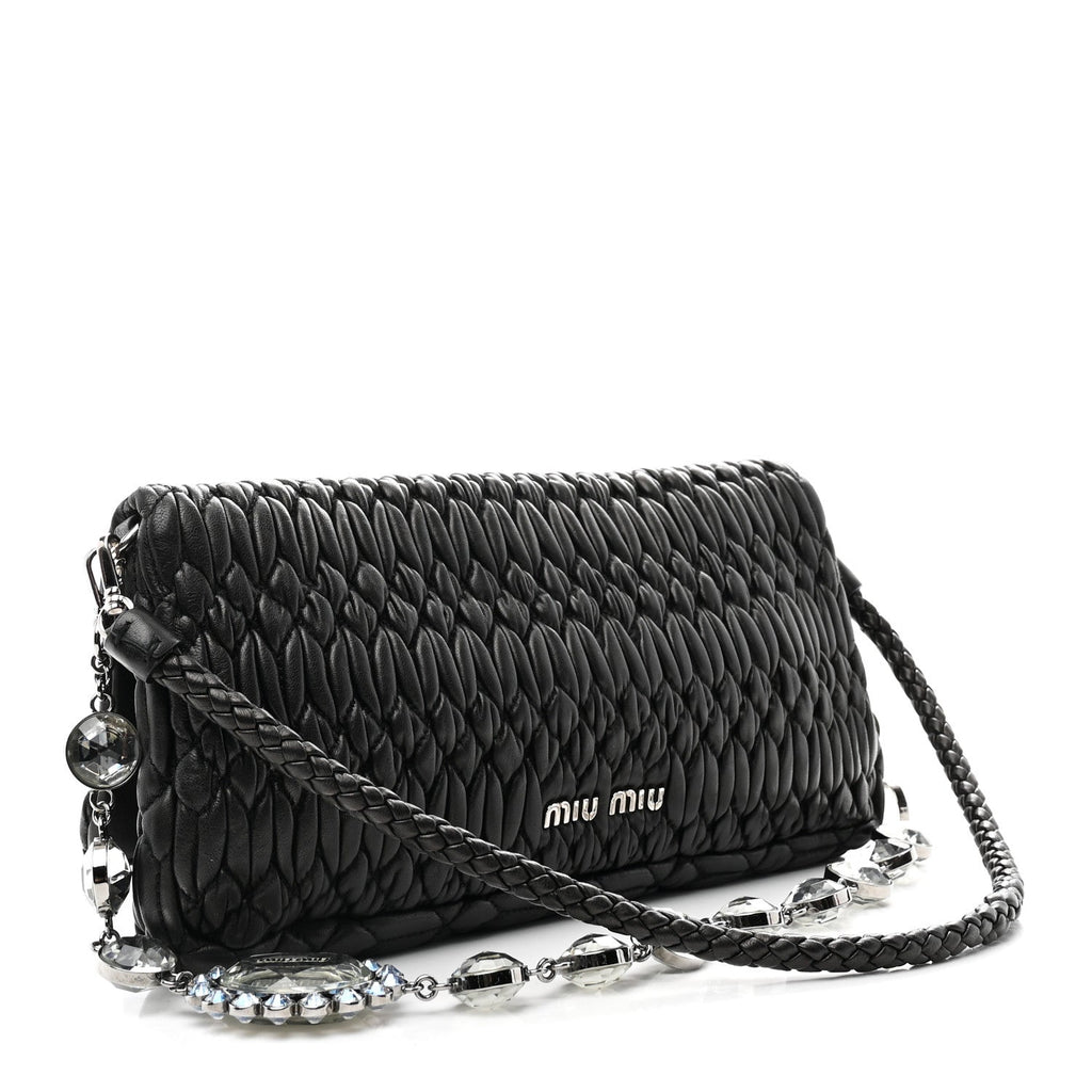 Nappa Matelasse Crystal Flap Clutch Black