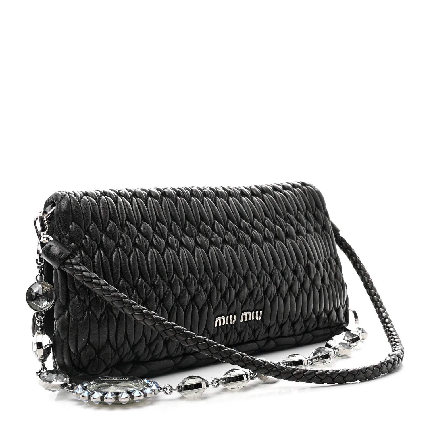 Nappa Matelasse Crystal Flap Clutch Black