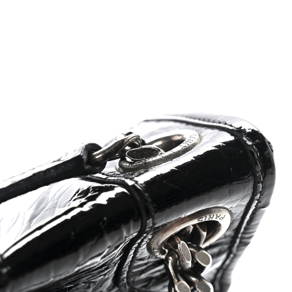 Patent Crocodile Embossed Lambskin Monogram Medium Niki Chain Satchel Black