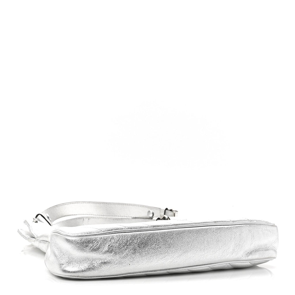 Sakai Be Green Calfskin Diagonal Stitched Small Blondie Tote Silver