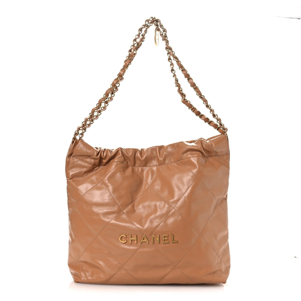 Shiny Calfskin Quilted Small Chanel 22 Beige