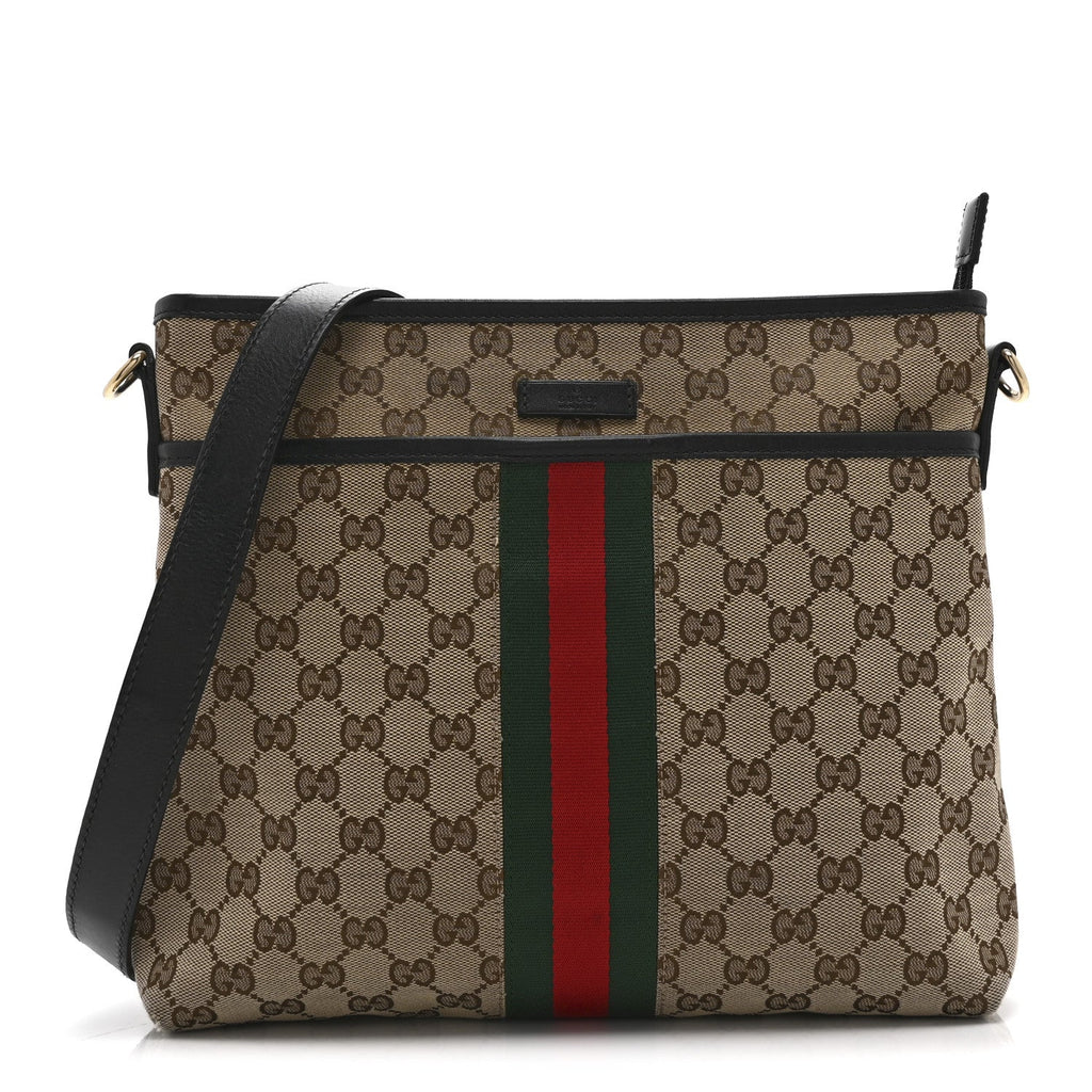 GG Monogram Web Flat Messenger Bag Black