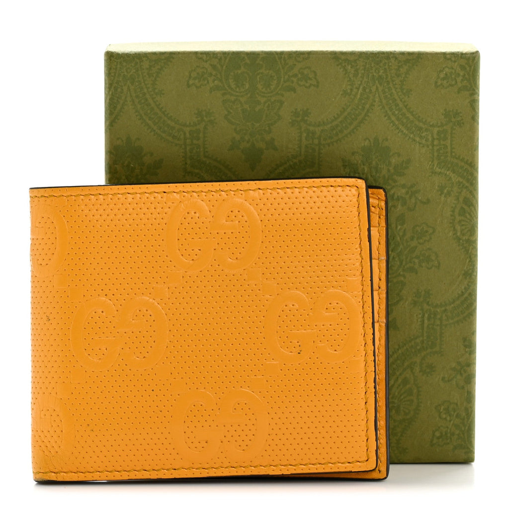 Calfskin GG Tennis Embossed Bi-Fold Wallet Yellow Tangerine
