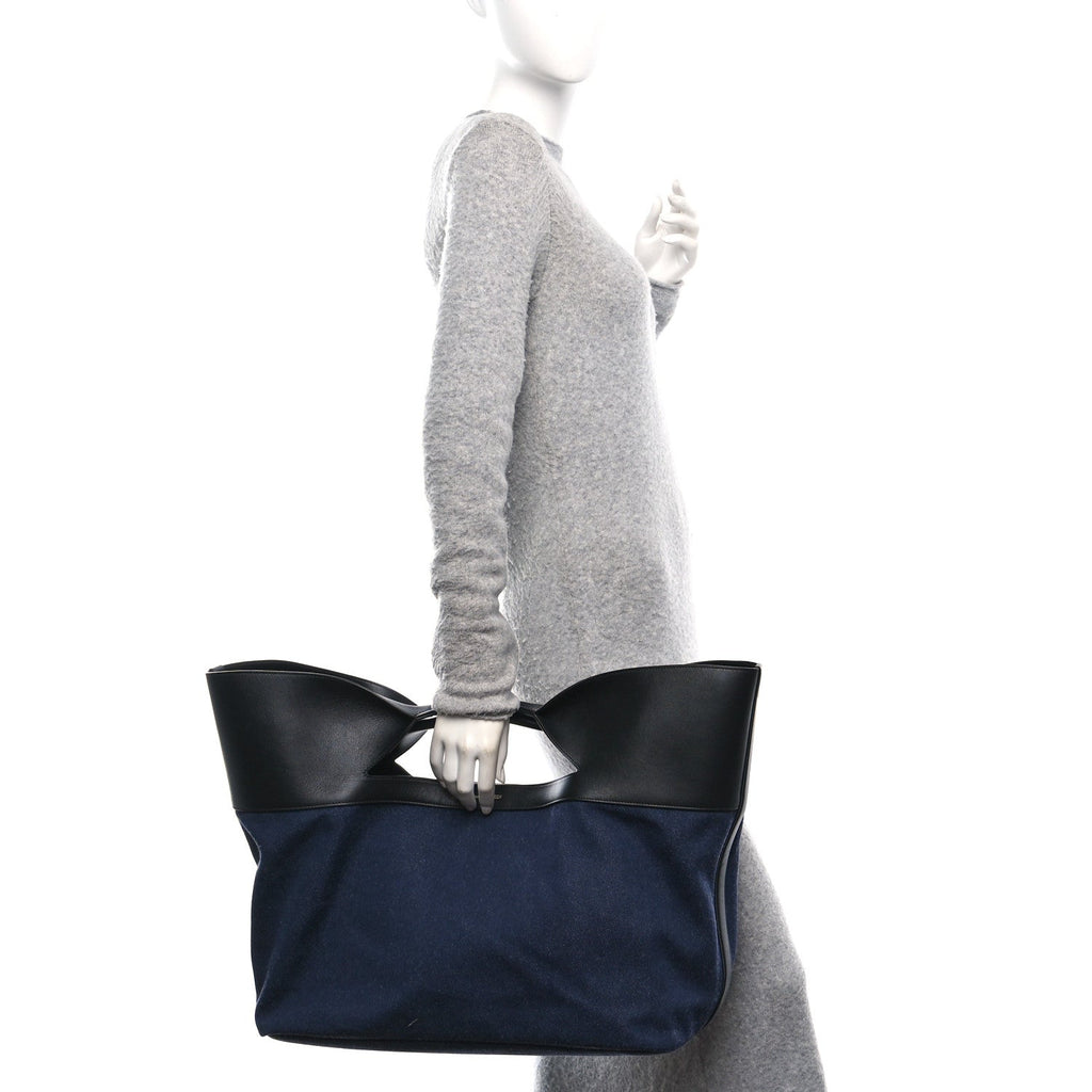 Calfskin Denim Large The Bow Bag Blue Black