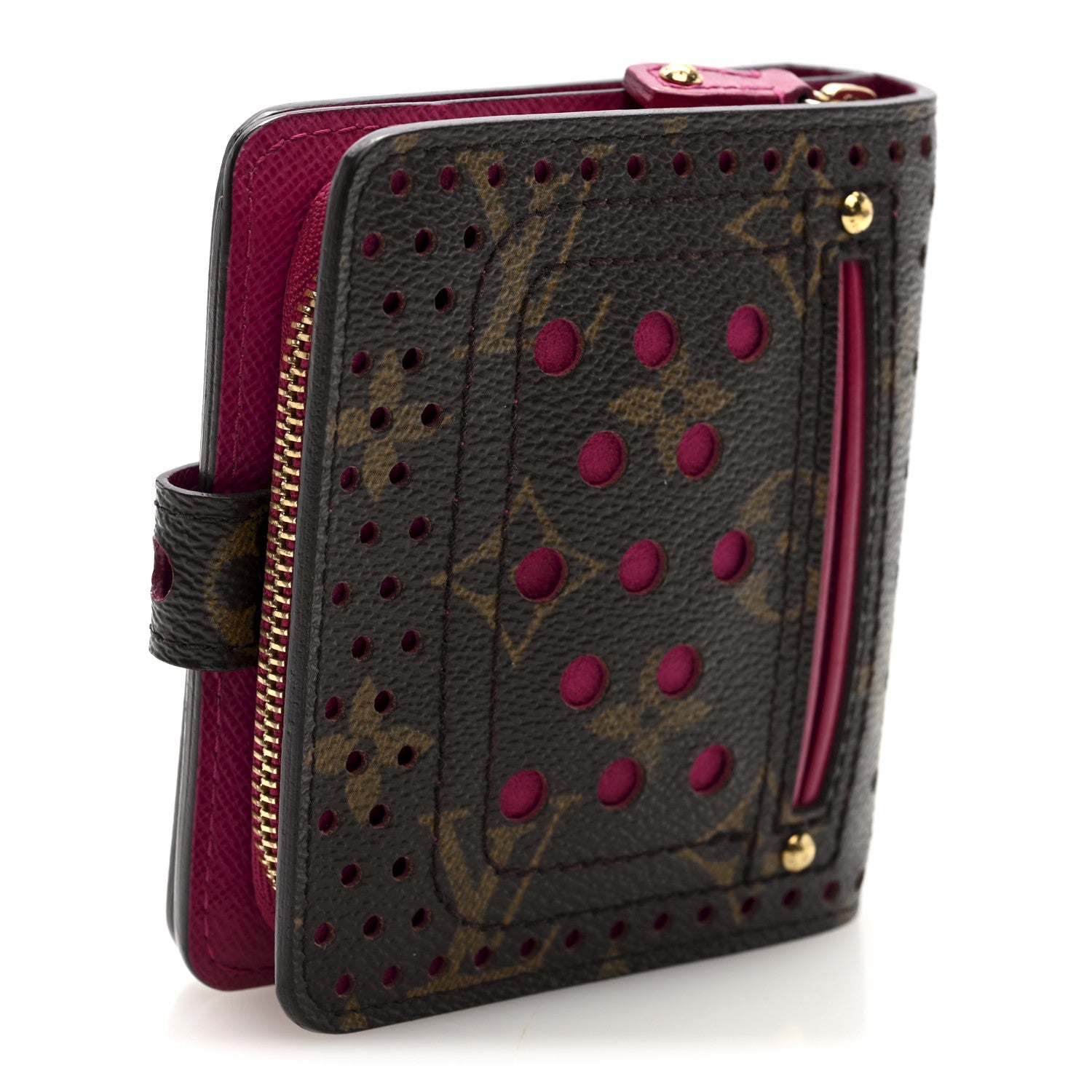 Monogram Perforated Compact Zipped Wallet Fuchsia