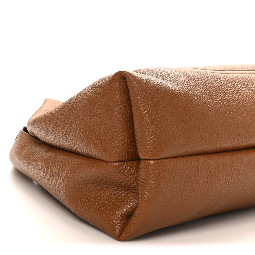 Grained Calfskin Softbit Maxi Shoulder Bag Brown