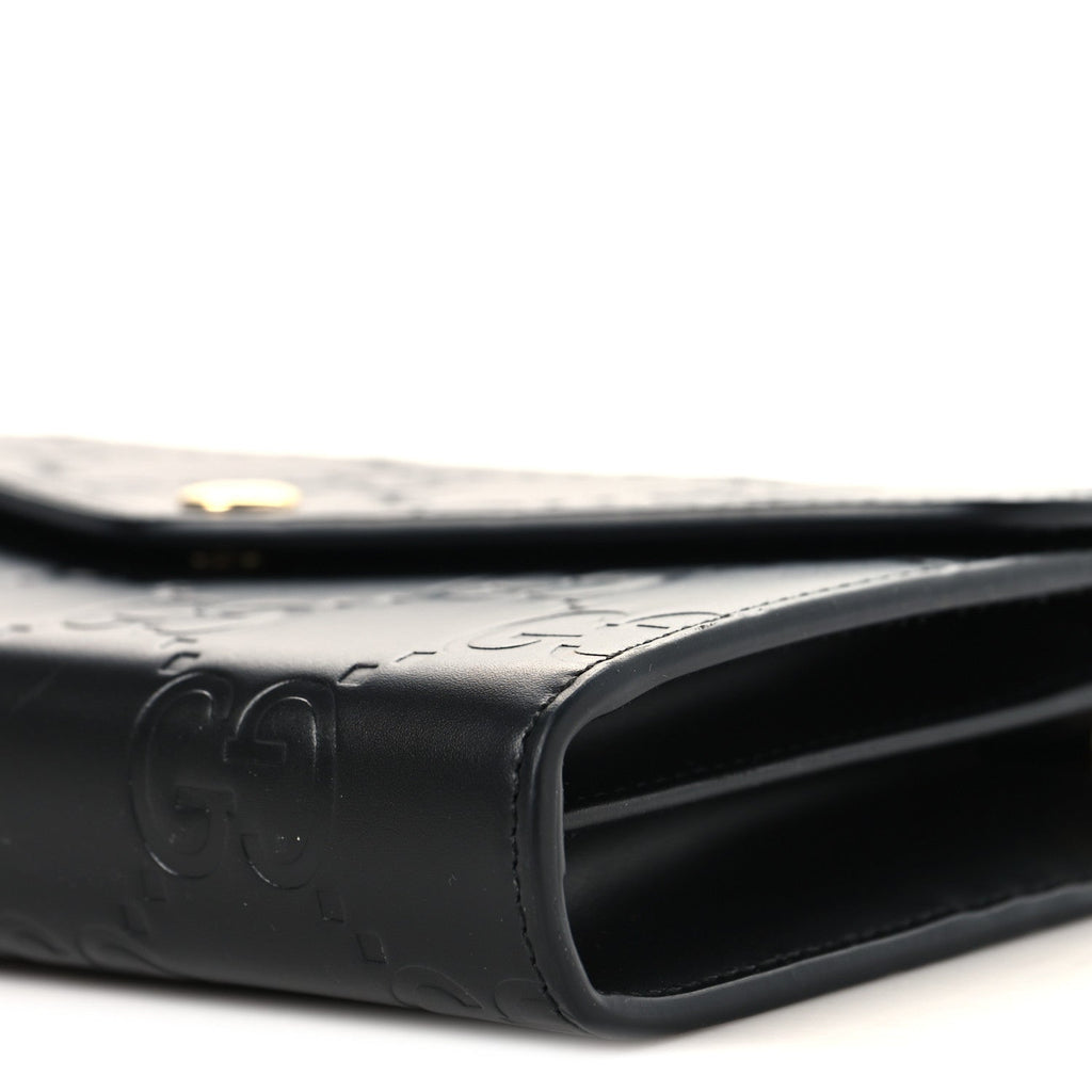 Calfskin GG Debossed Chain Wallet Black