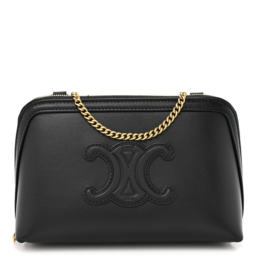Smooth Calfskin Cuir Triomphe Clutch on Chain Black