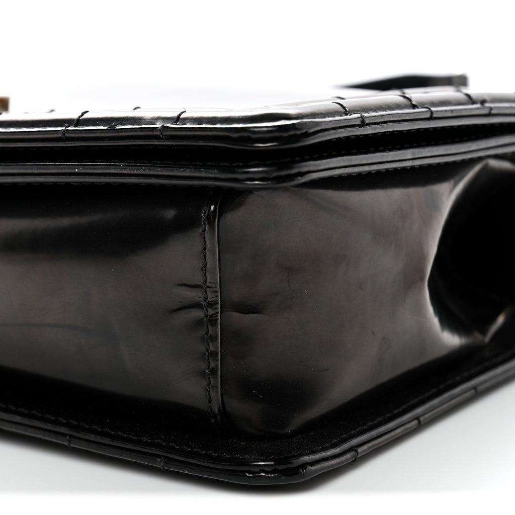 Glazed Calfskin Medium Boy Flap Black