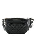 Crumpled Glazed Lambskin Quilted Waist Bag Fanny Pack Black