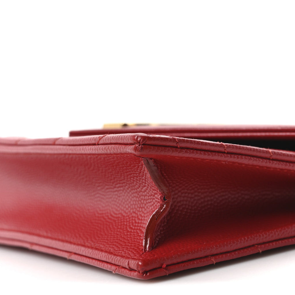 Grain De Poudre Matelasse Chevron Monogram Envelope Chain Wallet New Red