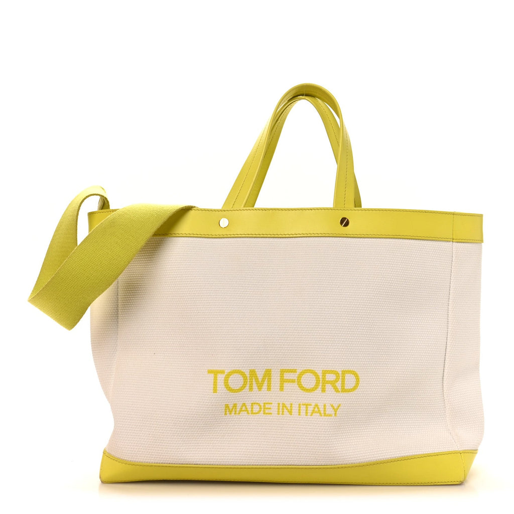 Canvas Calfskin Mini Logo Tote White Yellow