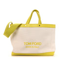 Canvas Calfskin Mini Logo Tote White Yellow