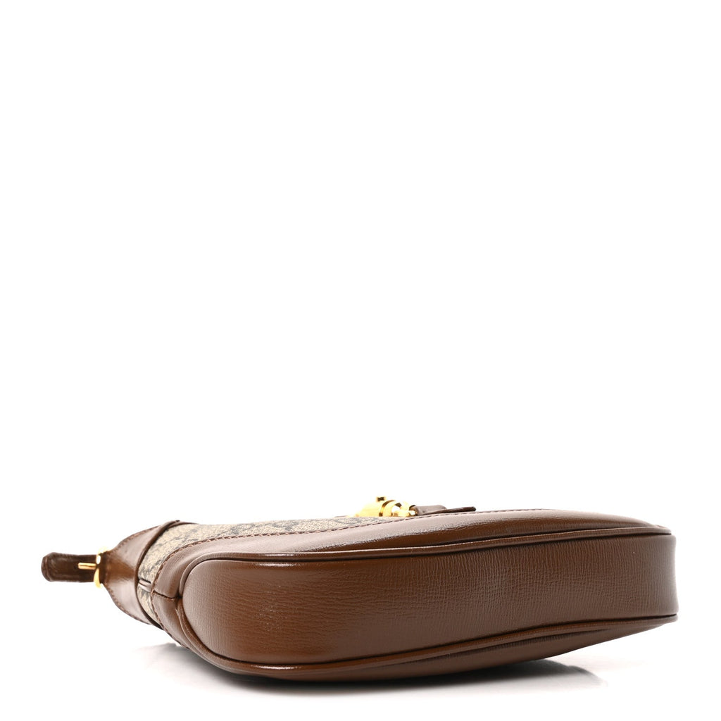 GG Supreme Monogram Azalea Calfskin Web Mini Jackie 1961 Hobo Beige Ebony Brown Sugar