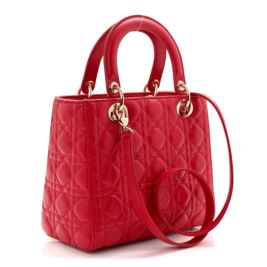 Lambskin Cannage Medium Lady Dior Red