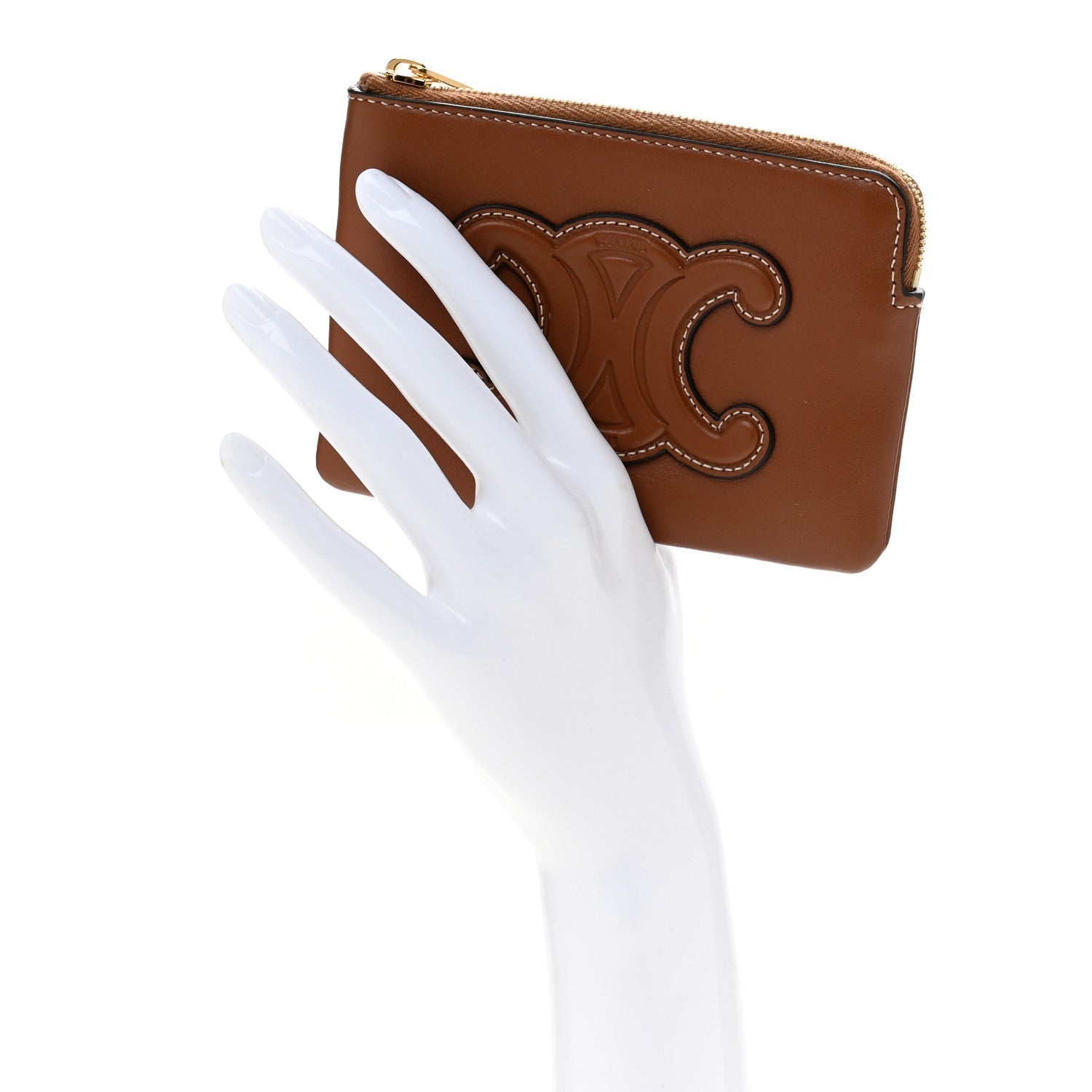 Smooth Calfskin Cuir Triomphe Coin and  Pouch With Hook Tan