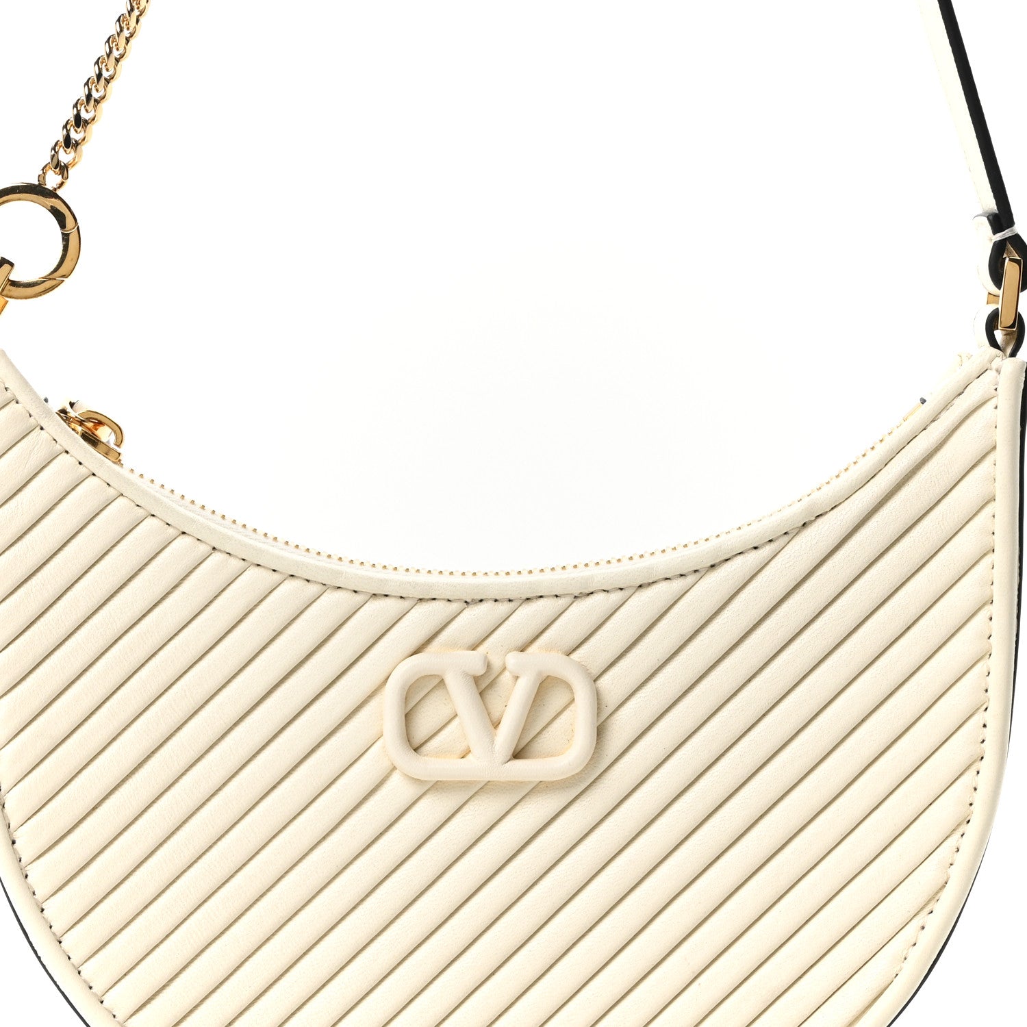 Calfskin Chevron Mini Vlogo Hobo Bag White