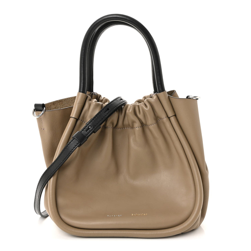 Calfskin Small Ruched Tote Beige Black