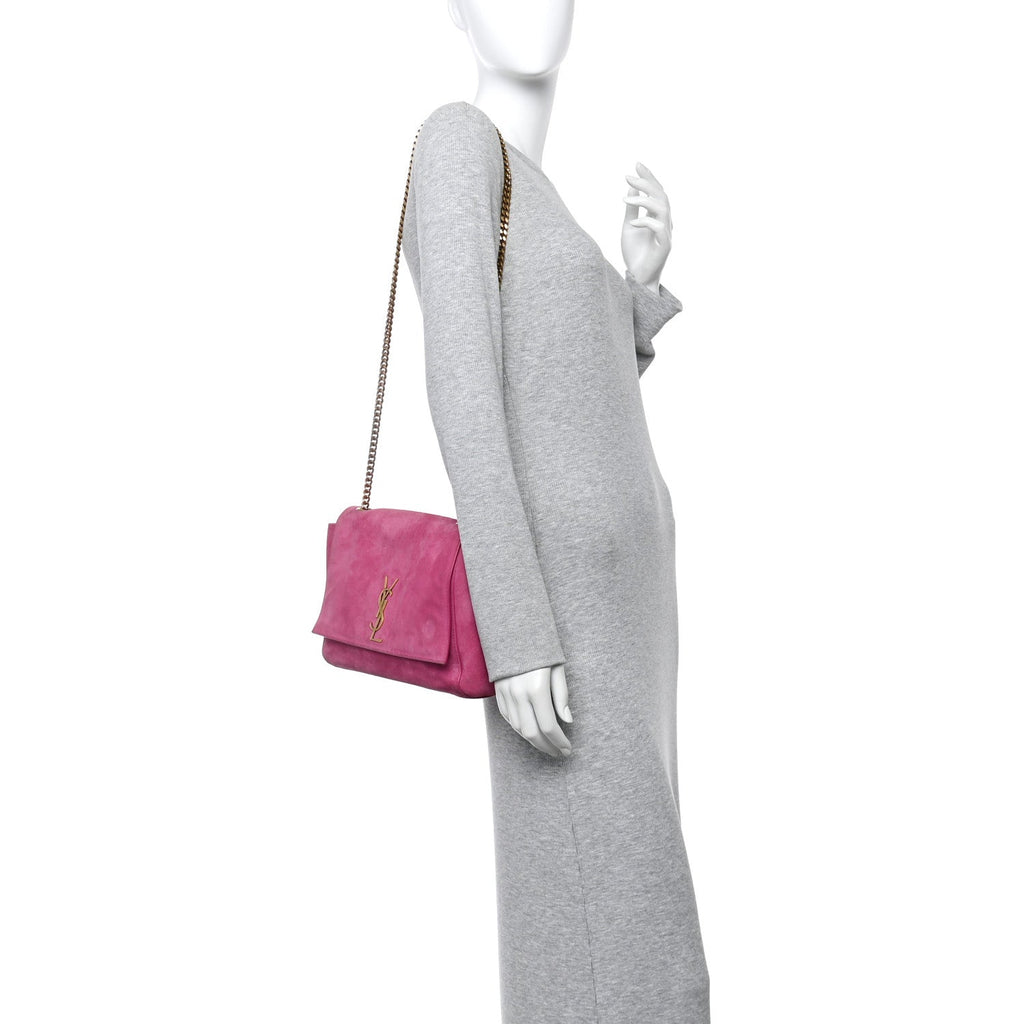 Smooth Calfskin Suede Medium Reversible Monogram Kate Satchel Rose Rubis