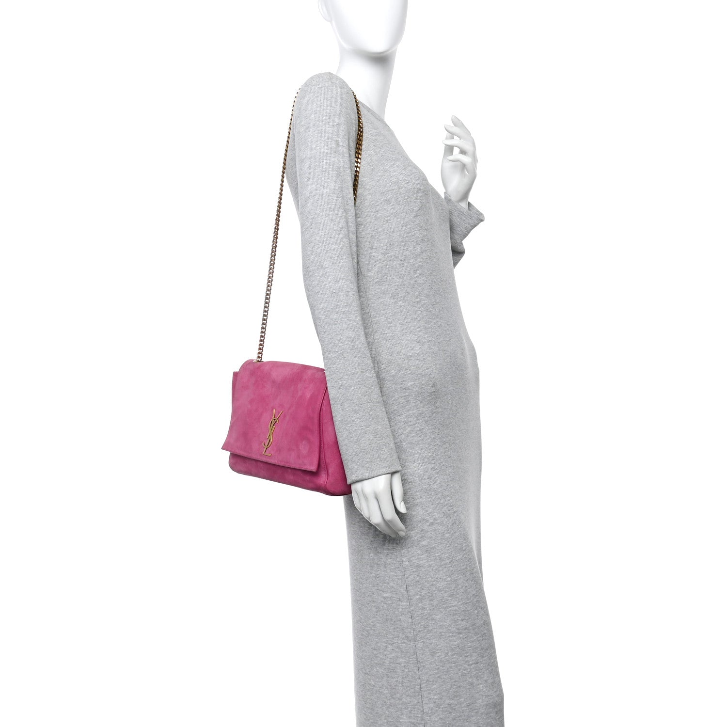 Smooth Calfskin Suede Medium Reversible Monogram Kate Satchel Rose Rubis