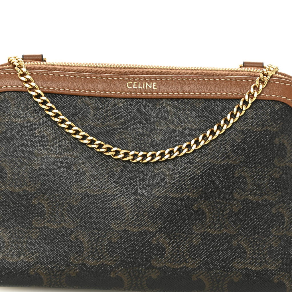 Triomphe Canvas Lambskin Clutch On Chain Tan