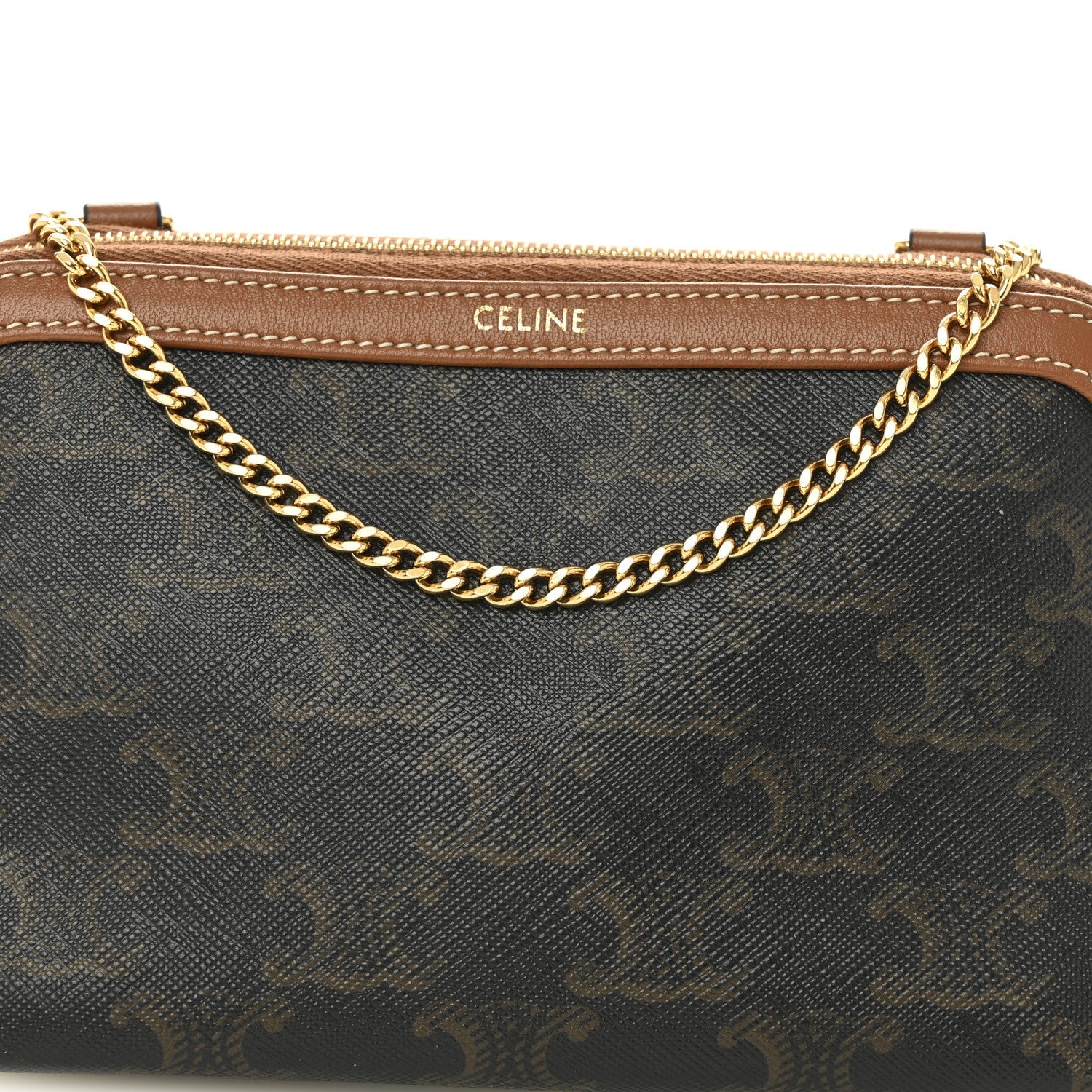 Triomphe Canvas Lambskin Clutch On Chain Tan