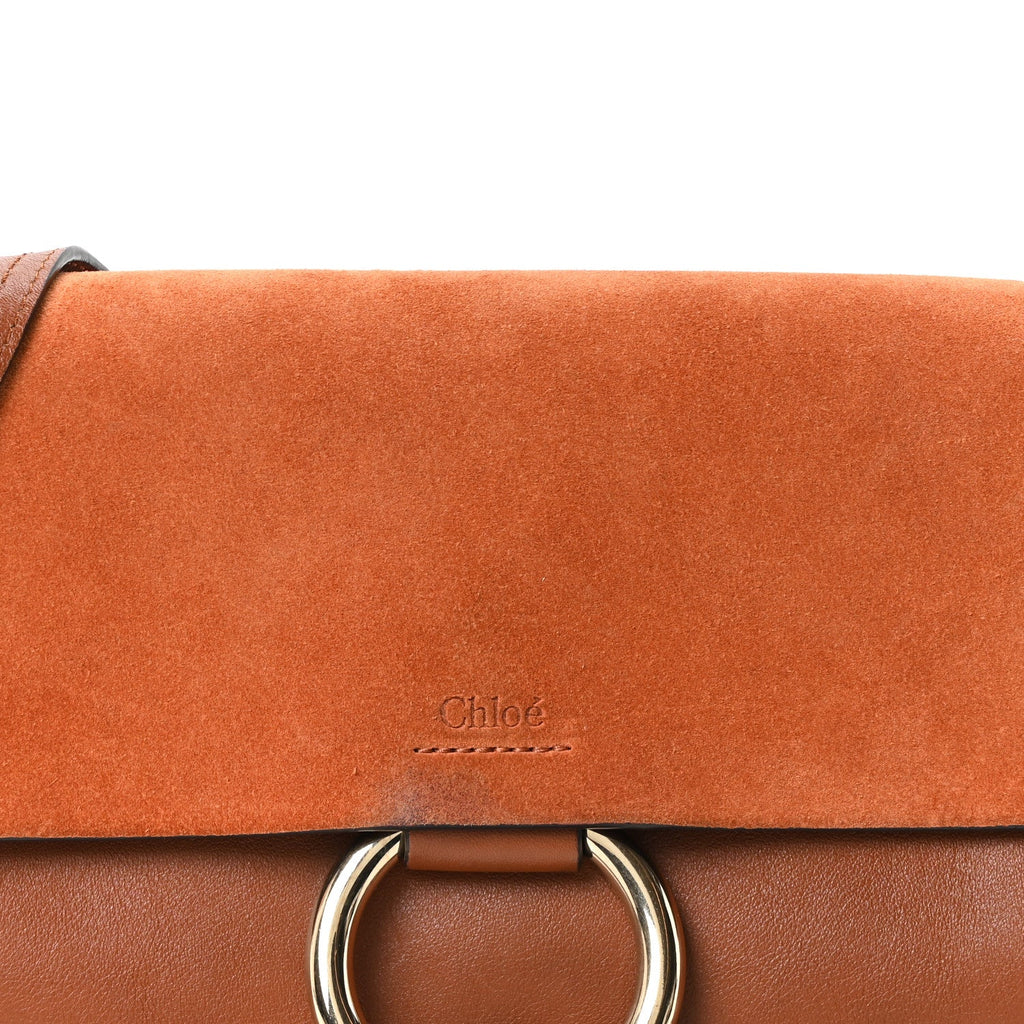 Suede Calfskin Small Faye Shoulder Bag Tobacco