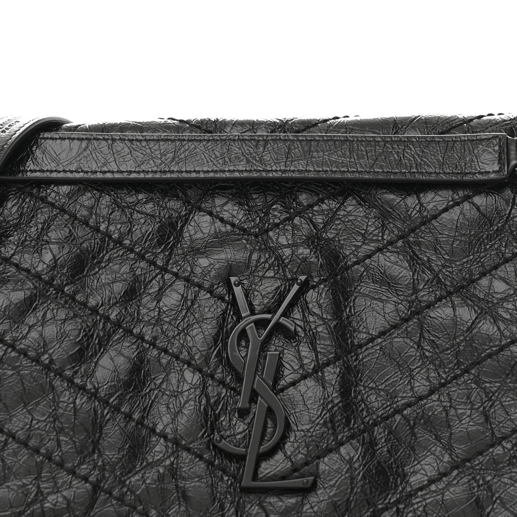 Crinkled Calfskin Matelasse Monogram Medium Niki Chain Satchel Black