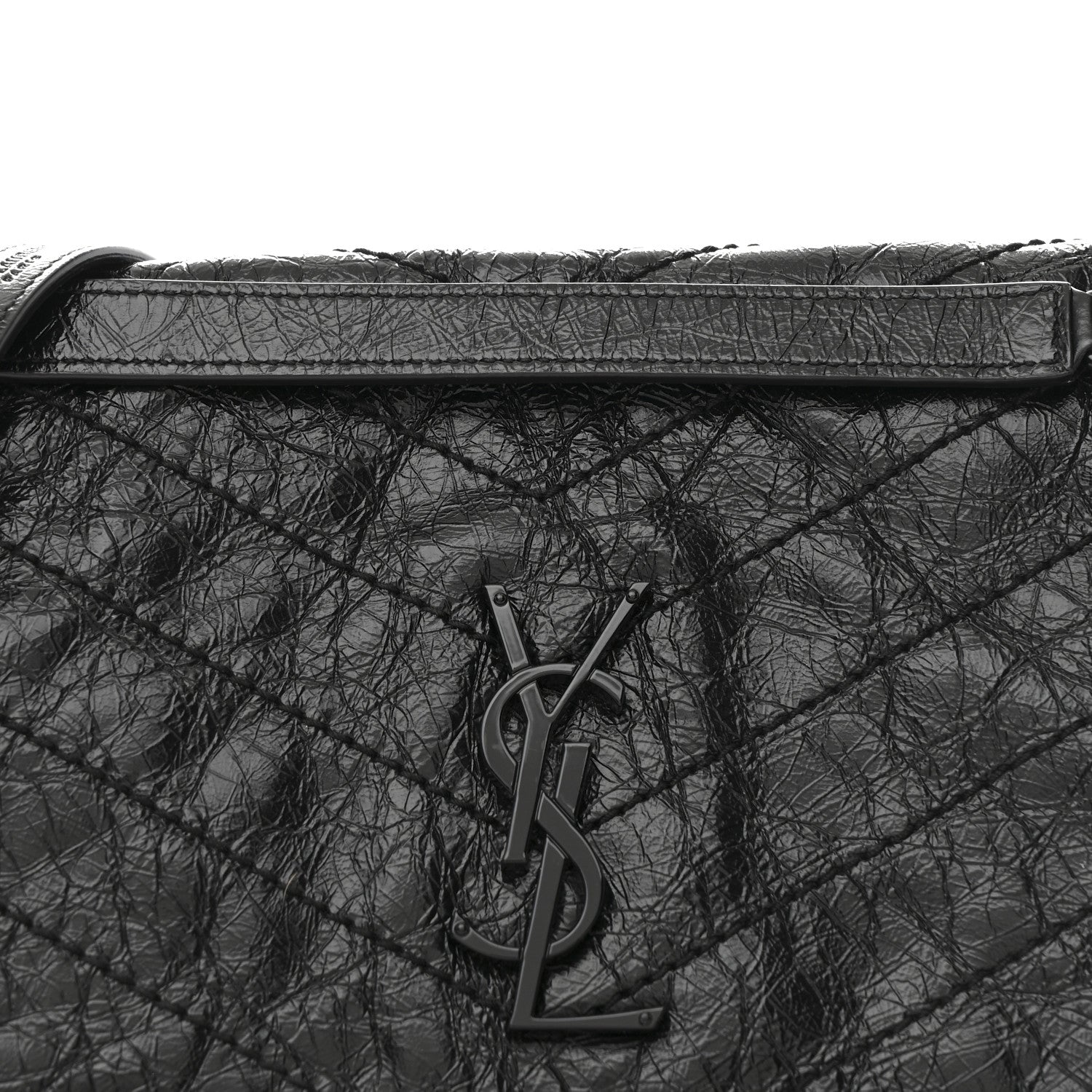 Crinkled Calfskin Matelasse Monogram Medium Niki Chain Satchel Black
