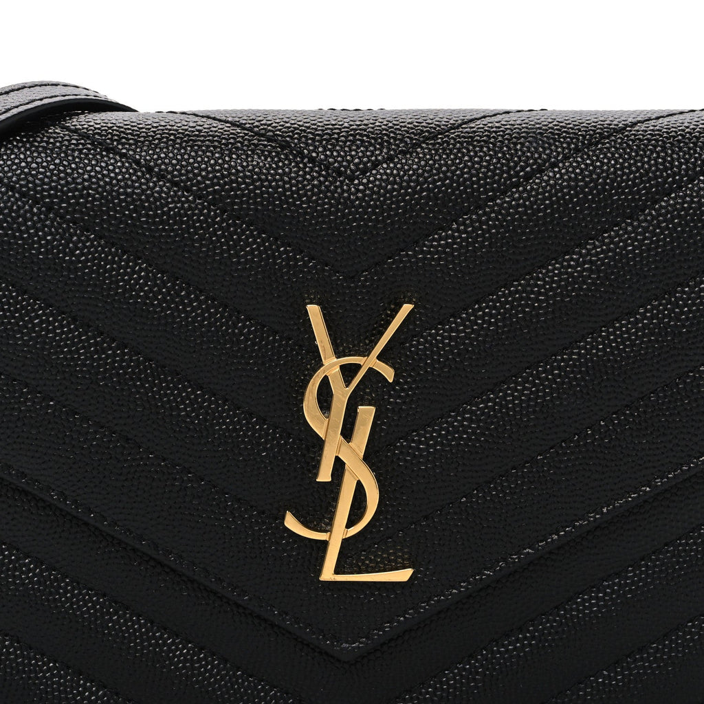 Grain De Poudre Matelasse Chevron Monogram Envelope Chain Wallet Black