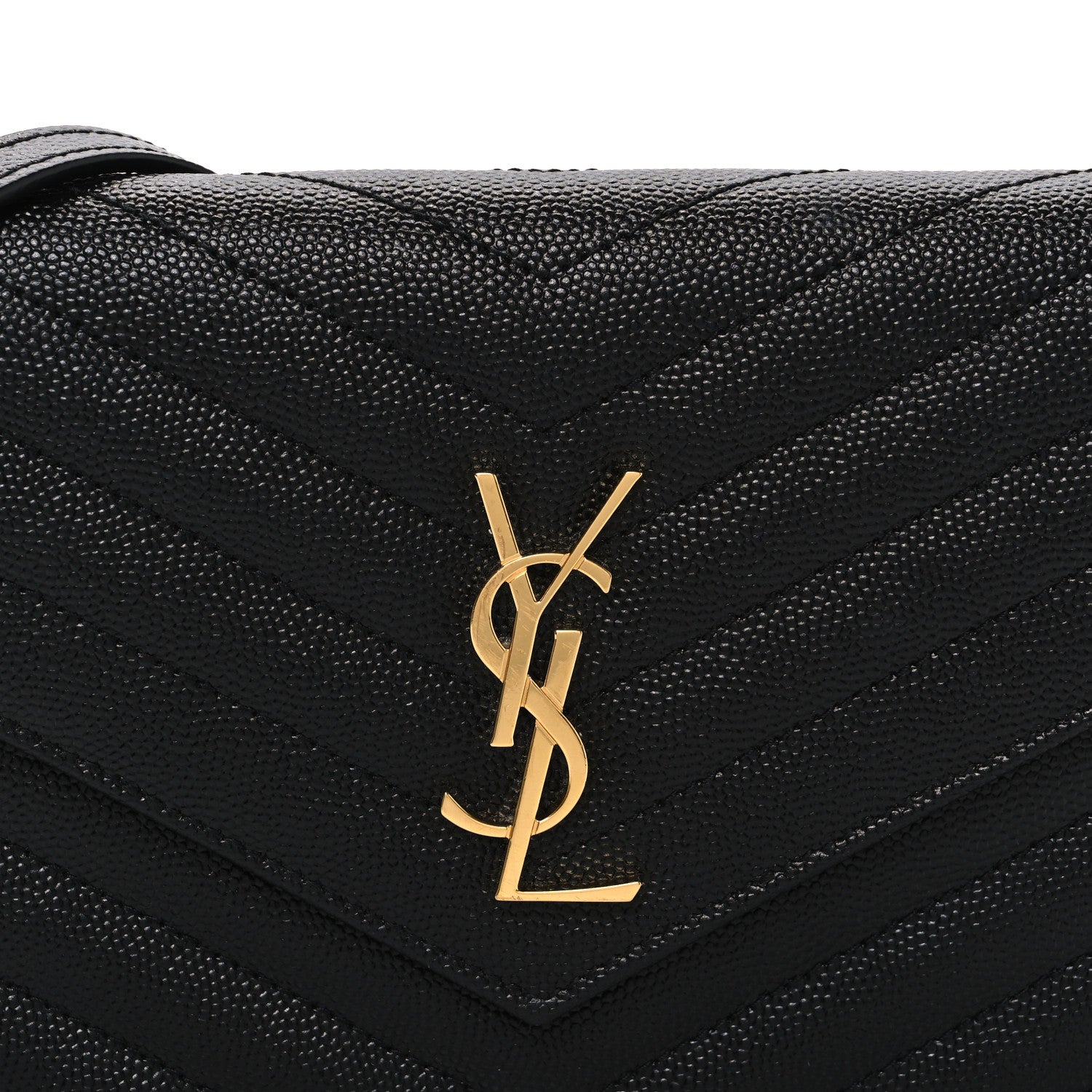 Grain De Poudre Matelasse Chevron Monogram Envelope Chain Wallet Black