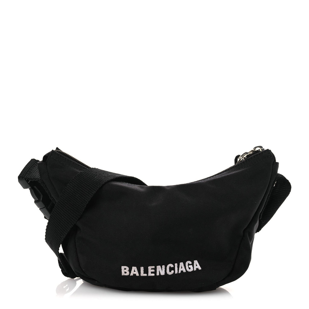 Recycled Sport Nylon Logo Embroidered Wheel Sling Bag Black White