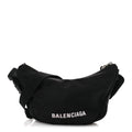 Recycled Sport Nylon Logo Embroidered Wheel Sling Bag Black White