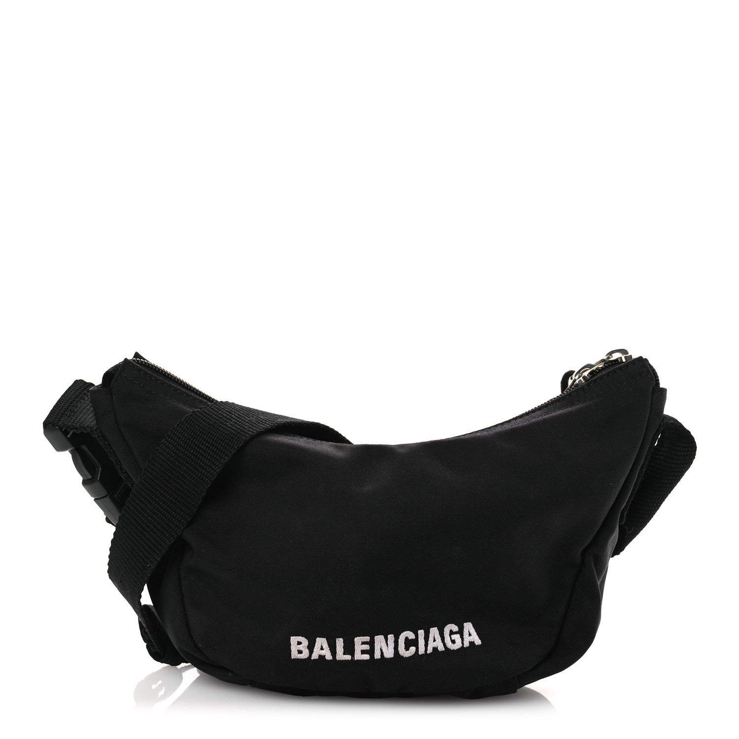 Recycled Sport Nylon Logo Embroidered Wheel Sling Bag Black White