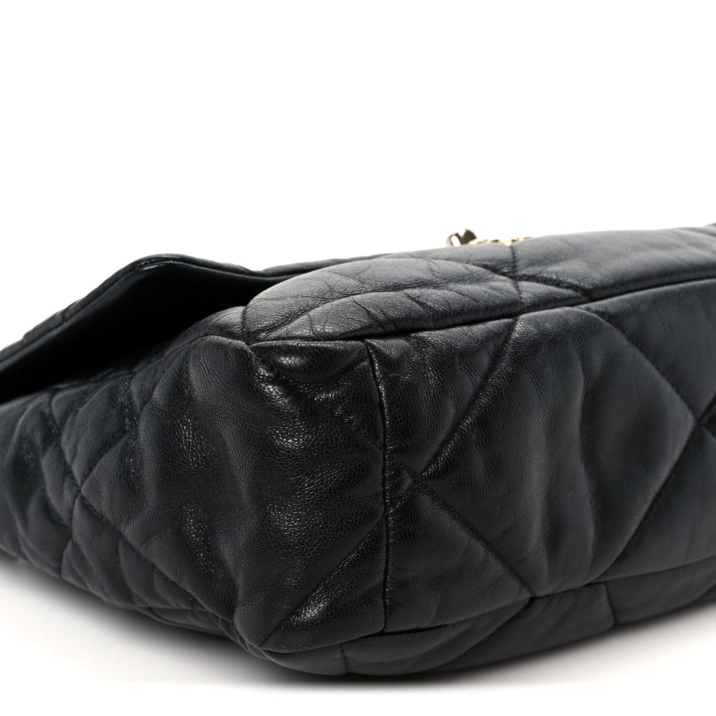 Shiny Goatskin Quilted Large Chanel 19 Flap Black