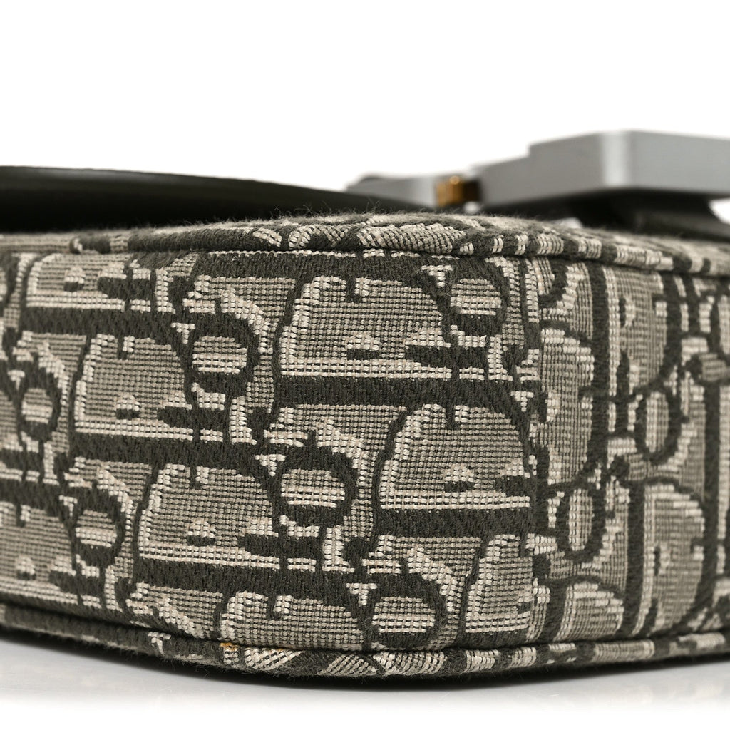 Oblique Jacquard Grained Calfskin Small Saddle Messenger Bag With Flap Green