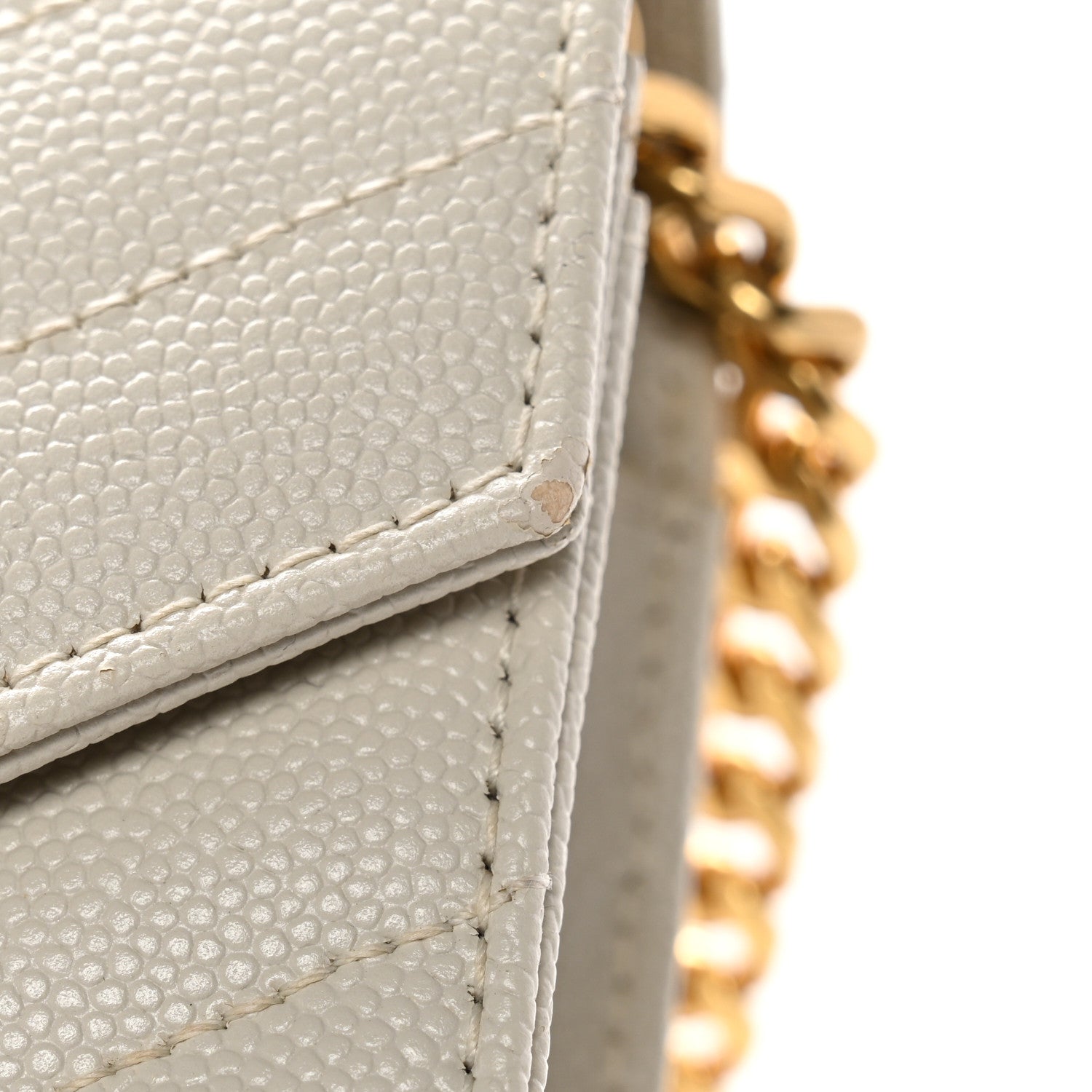 Grain De Poudre Matelasse Chevron Monogram Chain Wallet Crema Soft